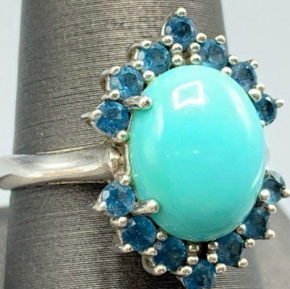 Sterling Silver Sleeping Beauty Turquoise Swiss Blue Topaz Ring - Picture 2 of 16